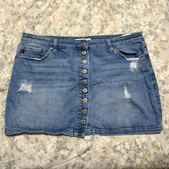KanCan for Maurices Distressed Button-Front Denim Mini Skirt Size 33 - Picture 1 of 4